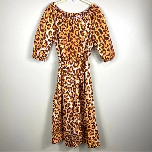 KATE SPADE Leopard Cheetah Panther Puff Sleeve Midi Dress Women - Picture 4 of 12